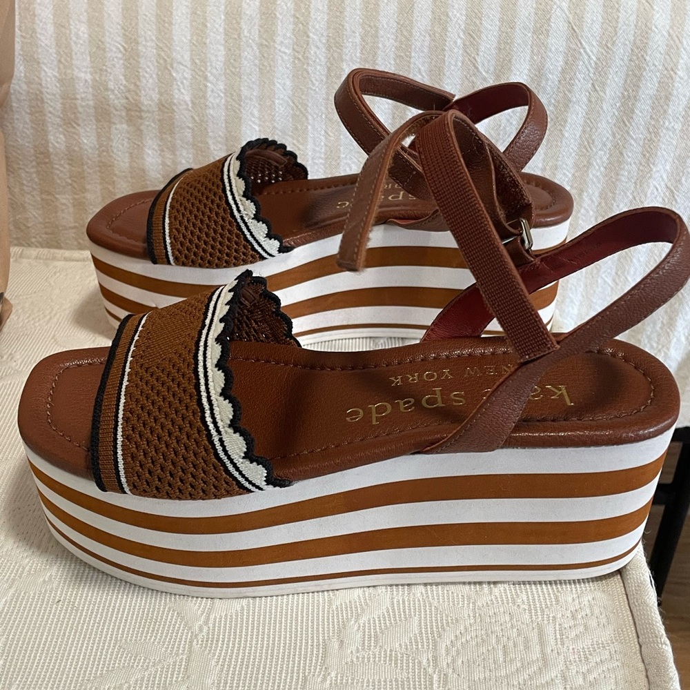 Kate Spade Highrise Brown Wedge Platform Sandal, brown. Women’s size 7.